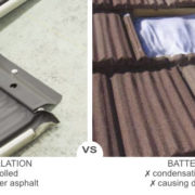 Comparison Photo Metal Roof Installed to Roof Deck vs Wood Battens.